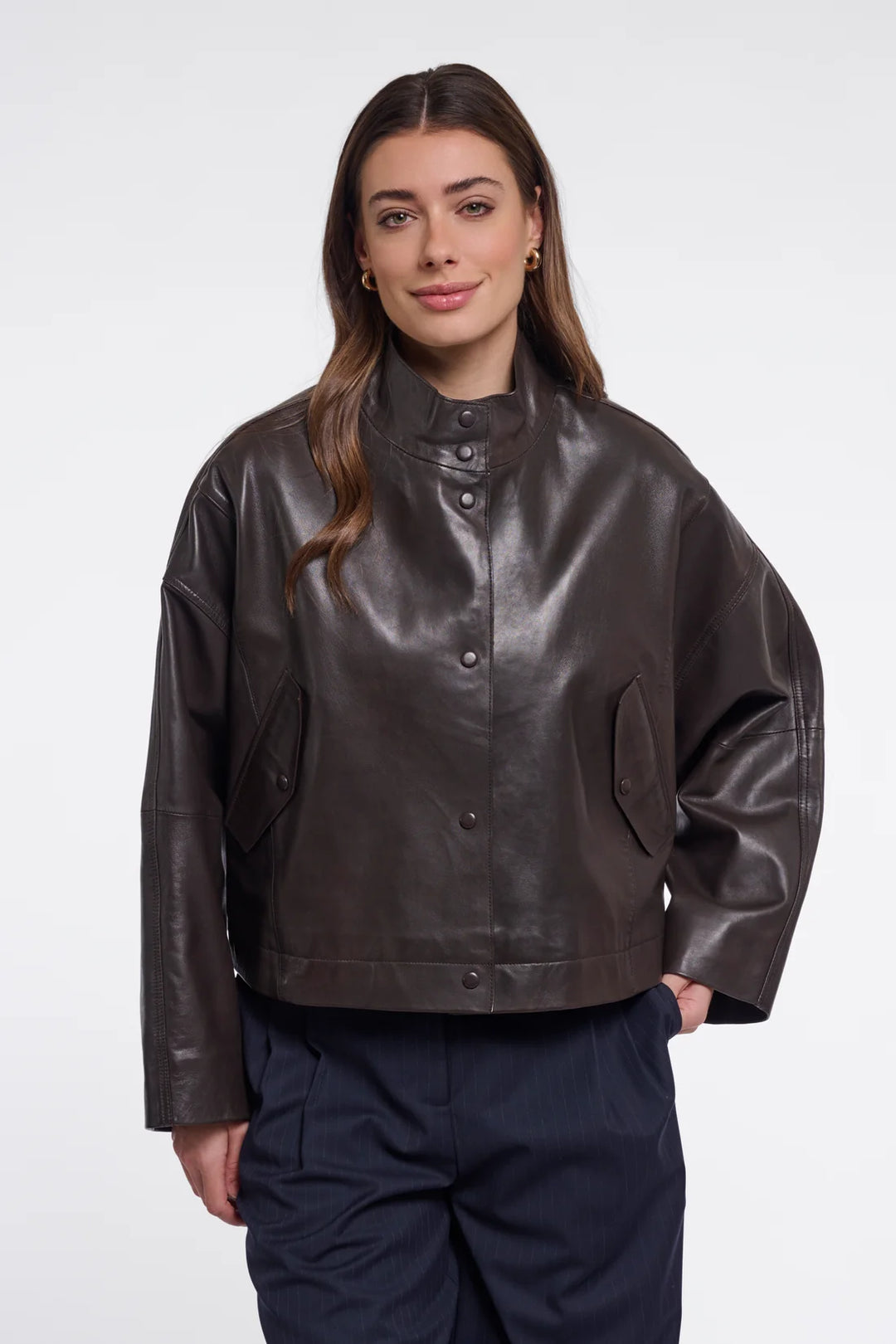Tala Boxy Leather Jacket - Coffee Roast