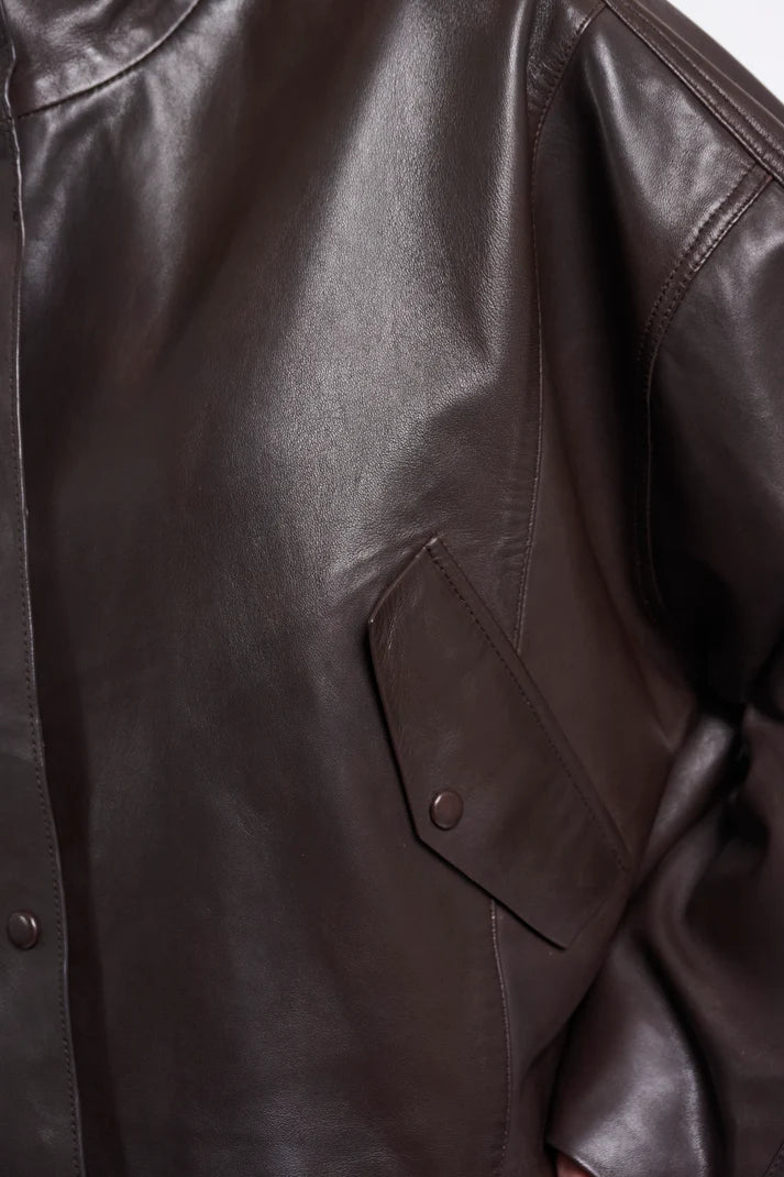 Tala Boxy Leather Jacket - Coffee Roast