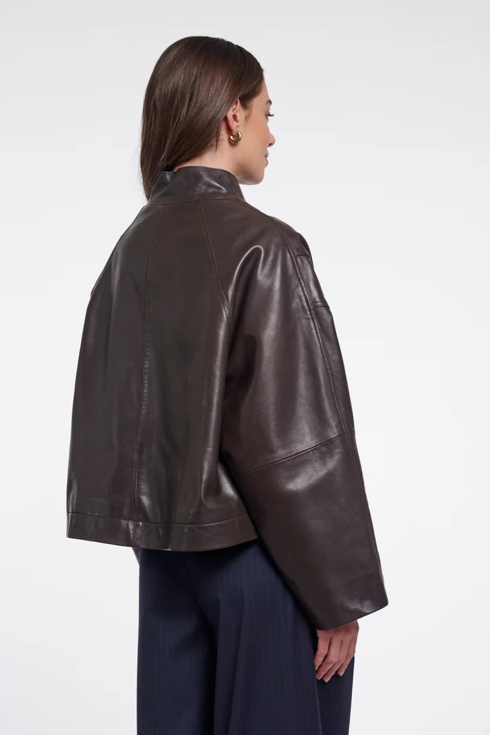 Tala Boxy Leather Jacket - Coffee Roast