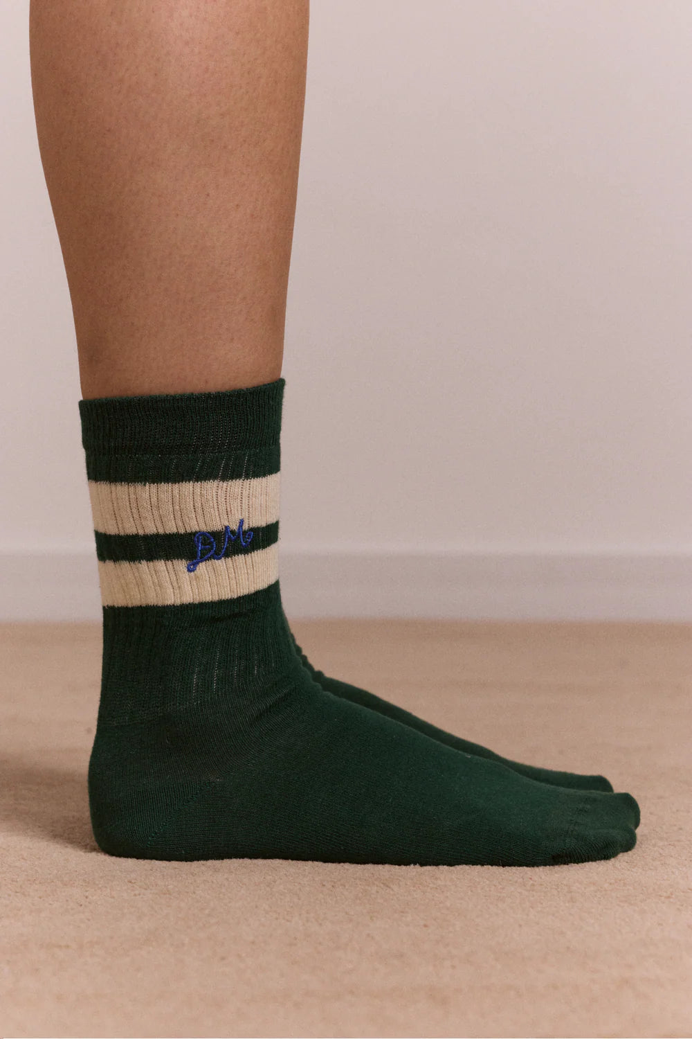 Sporty Calf Socks - Green & Cream
