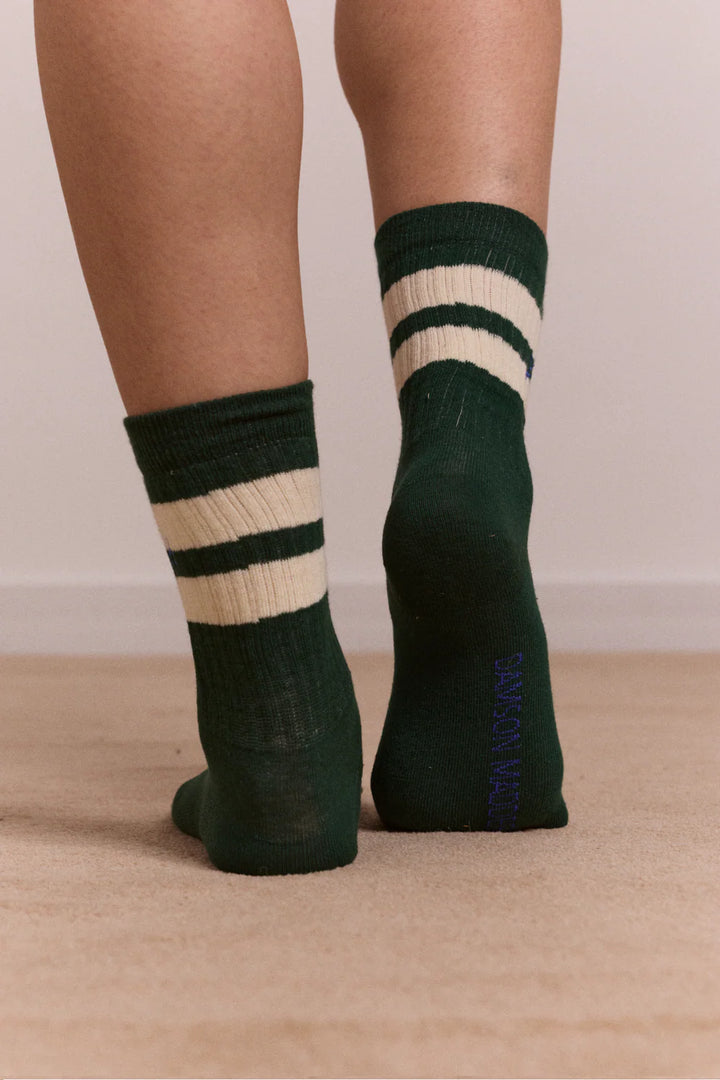 Sporty Calf Socks - Green & Cream