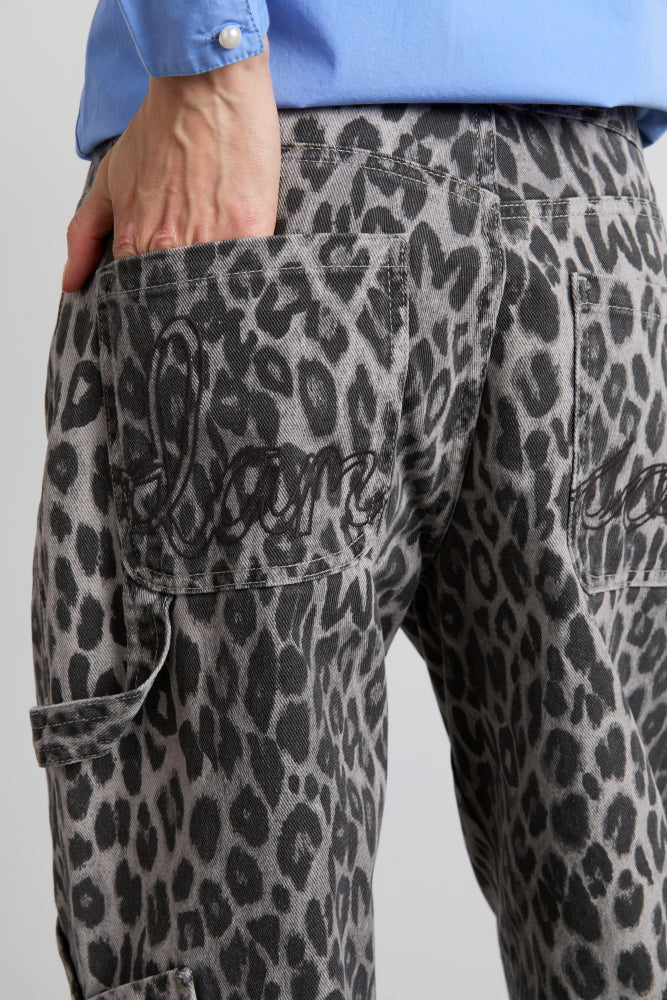 Leopard Drew Cargos - Charcoal