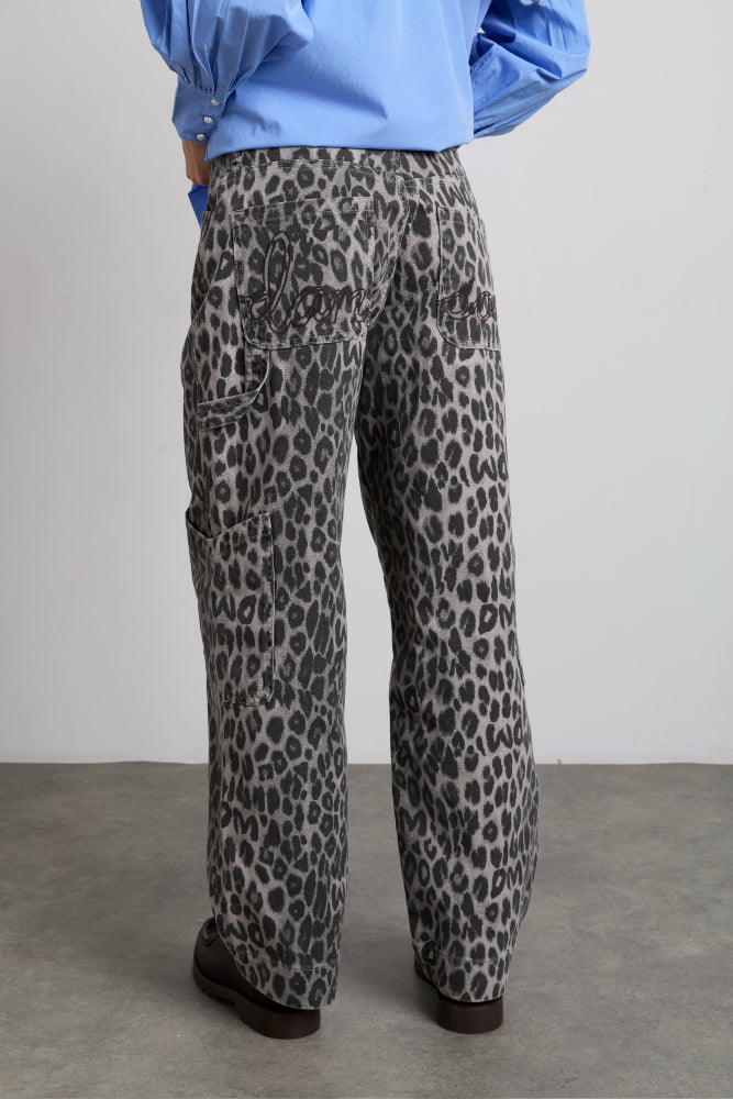 Leopard Drew Cargos - Charcoal
