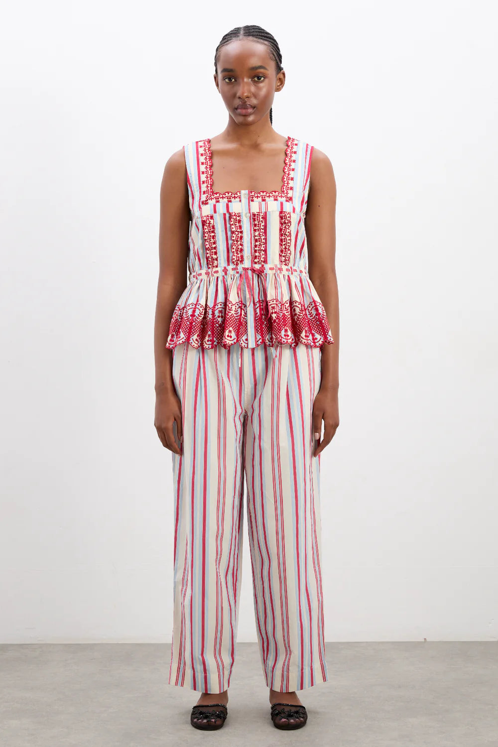 Georgia Trousers - Butter Cherry Stripe