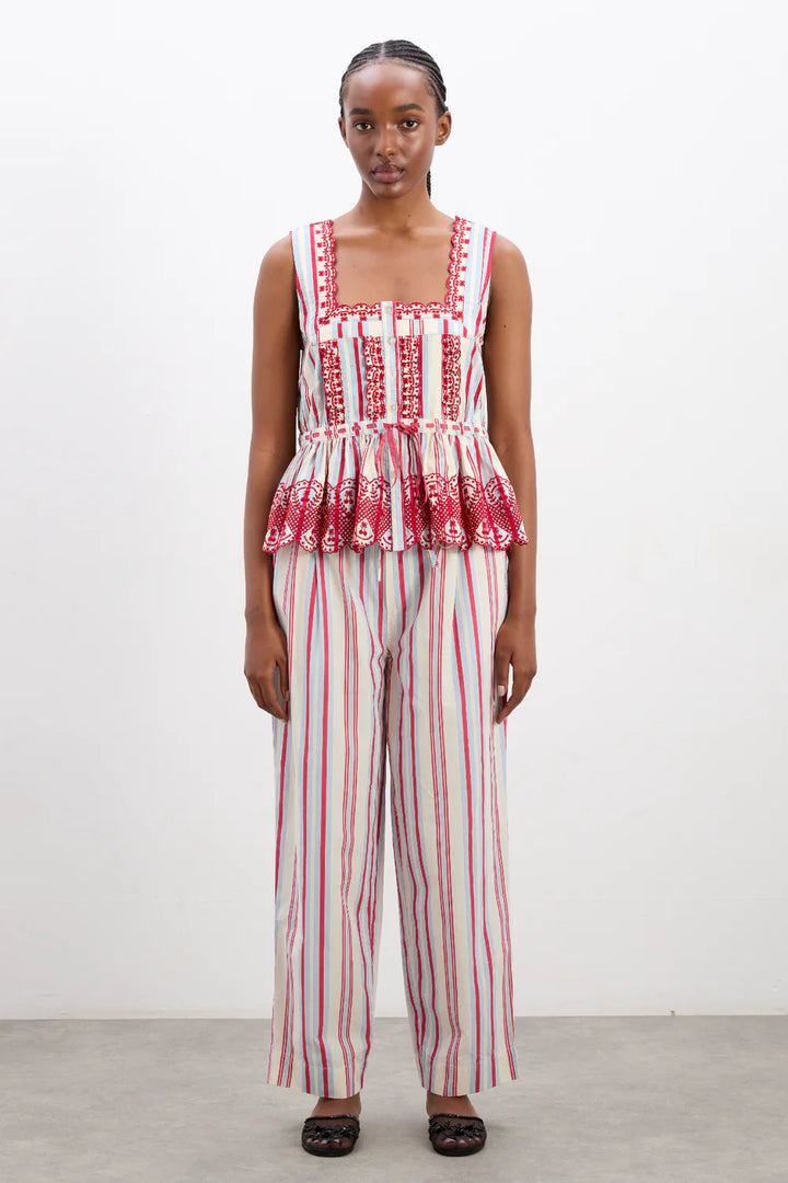 Georgia Trousers - Butter Cherry Stripe