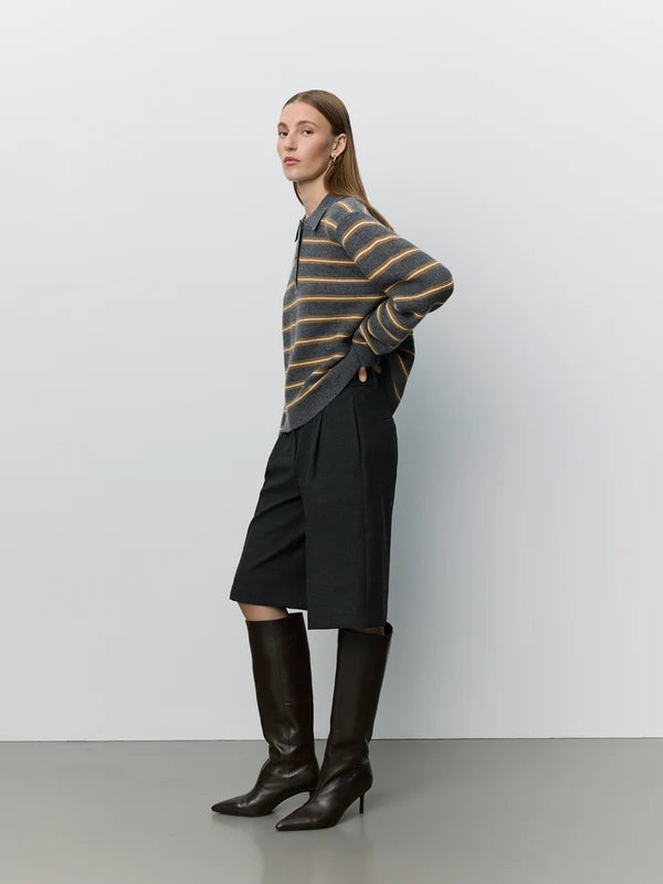 Storma Striped Knitted Polo - Dark Grey Melange