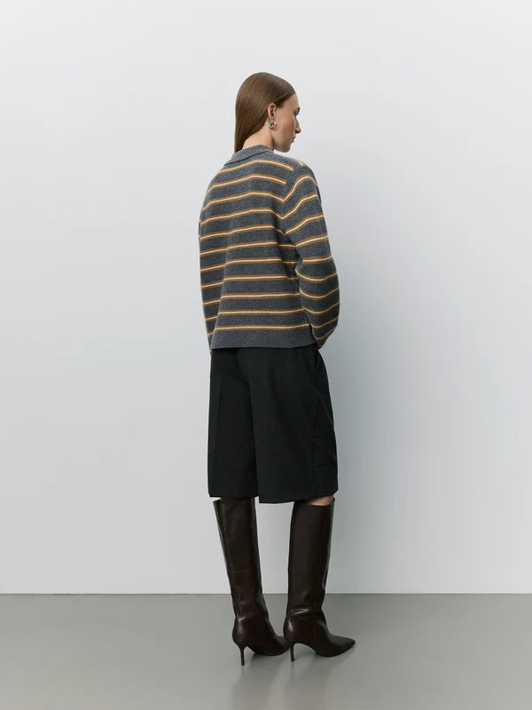 Storma Striped Knitted Polo - Dark Grey Melange