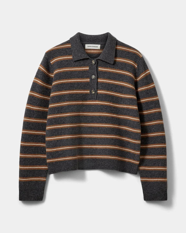 Storma Striped Knitted Polo - Dark Grey Melange