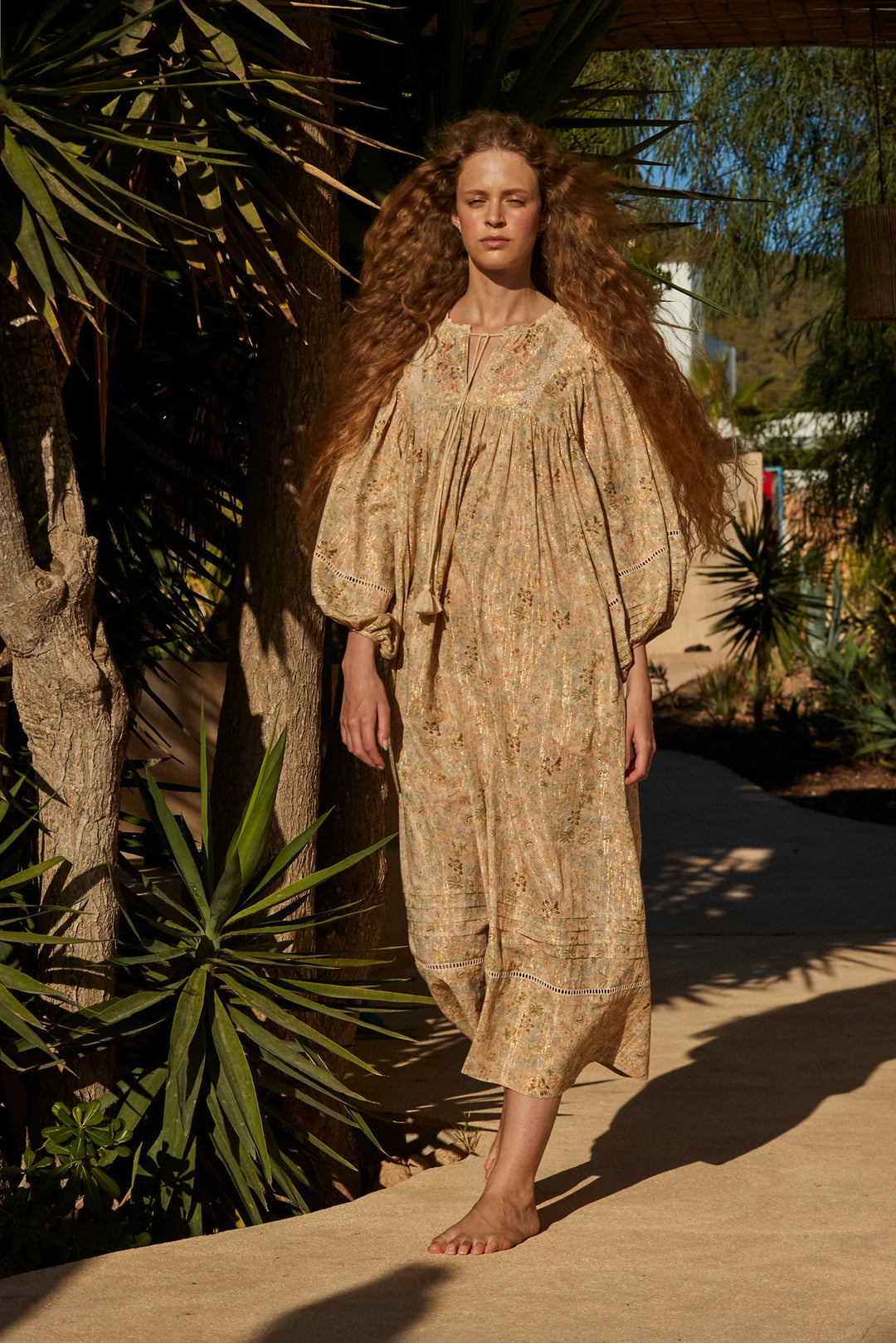 Shiva Dress Cotton Gold Lurex - Green Shiva