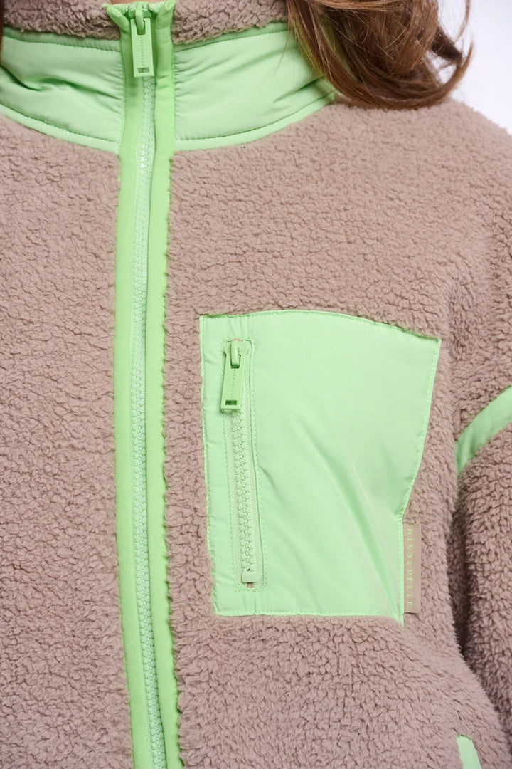 Sinai Fleece Jacket - Light Mocha & Fluro Green