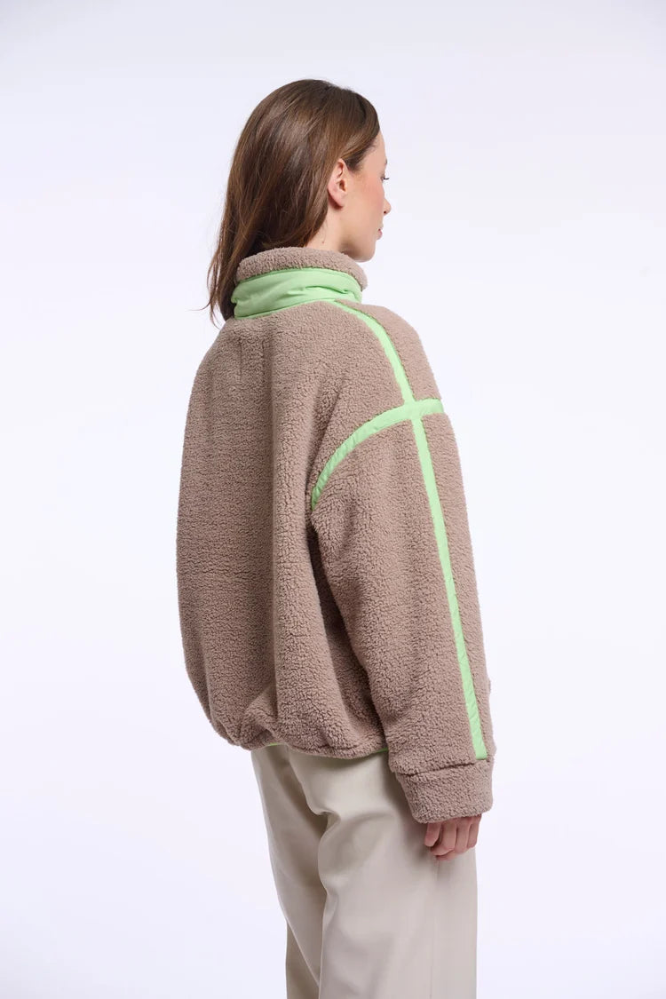 Sinai Fleece Jacket - Light Mocha & Fluro Green