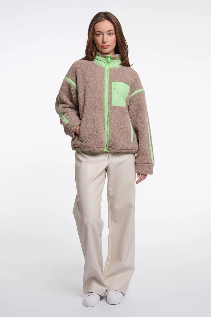 Sinai Fleece Jacket - Light Mocha & Fluro Green