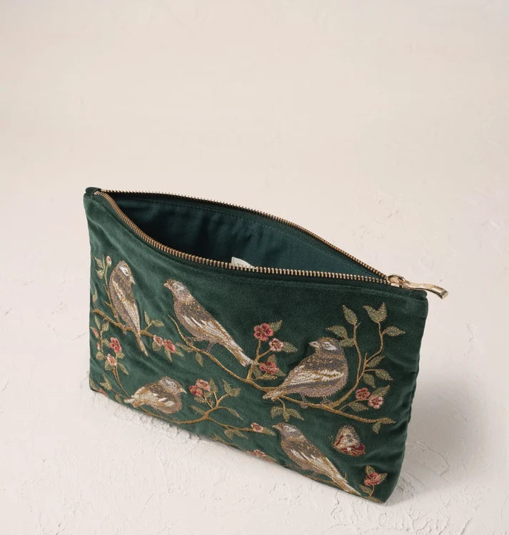Songbirds Secret Garden Velvet Everyday Pouch - Forest