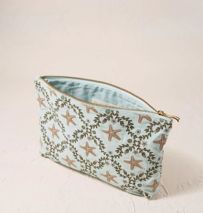 Starfish Garden Velvet Everyday Pouch - Ice Blue