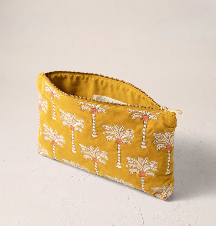 Sunrise Palms Velvet Everyday Pouch - Mustard Yellow