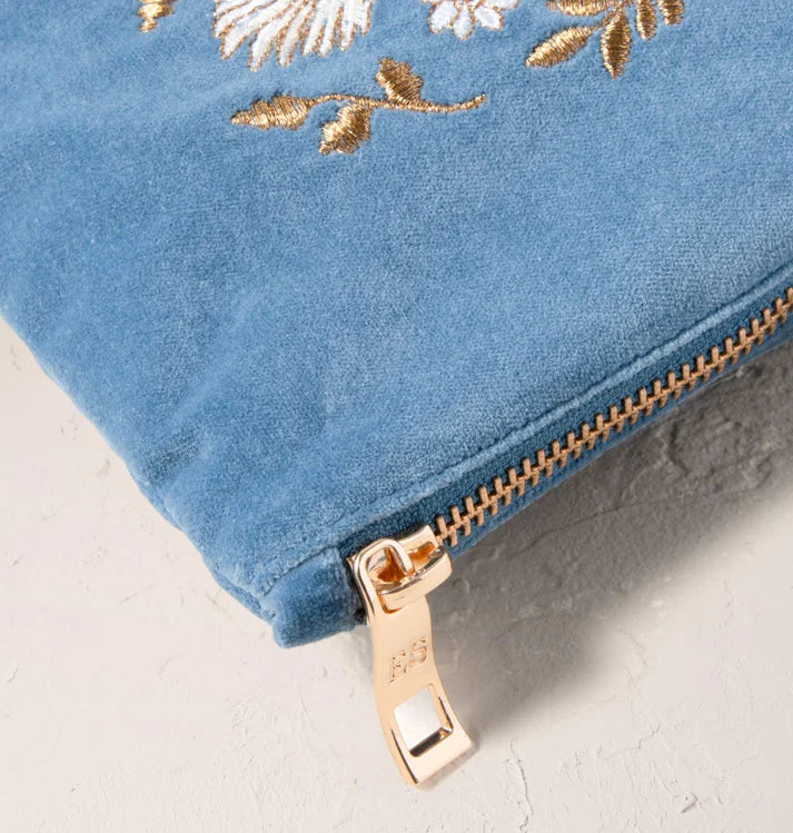 Swan Garden Mini Pouch - Dusky Blue Velvet