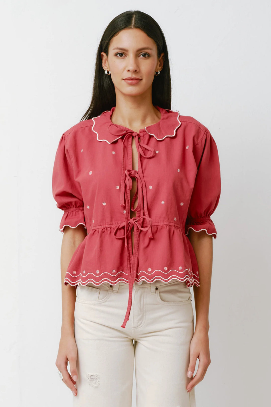 Ana Tie Blouse - Vintage Red