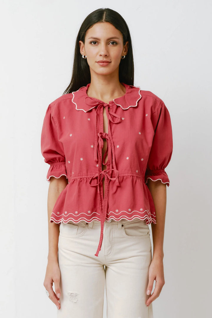 Ana Tie Blouse - Vintage Red