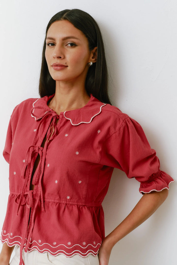 Ana Tie Blouse - Vintage Red