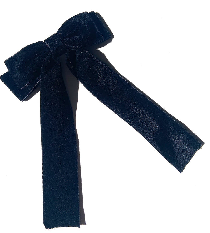 Classic Velvet Bow Barrette - Black