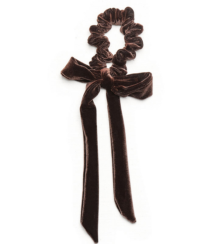 Chocolate Brown Velvet Scrunchie With Bow