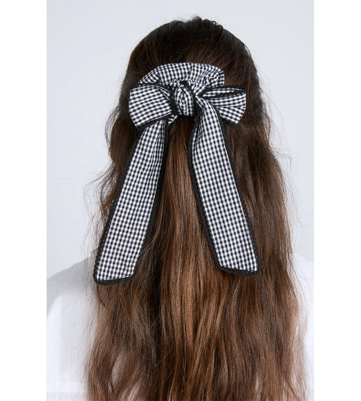 Gingham Bow Scrunchie - Black & Ecru