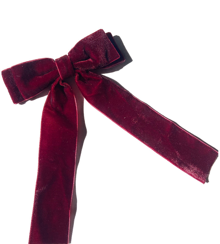 Classic Velvet Bow Barrette - Red