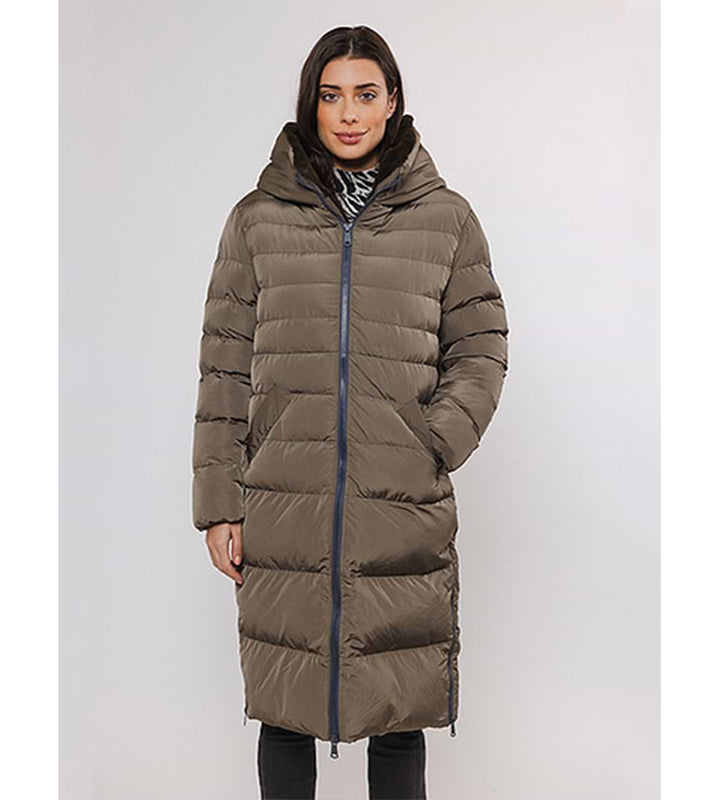 Keila Fur Long Padded Hooded Coat - Hunter