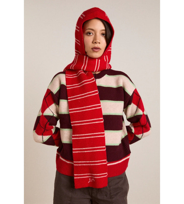 Hooded Scarf - Oat/Red Stripe