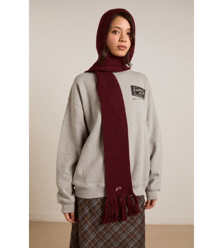 Tassel Hooded Scarf - Burg