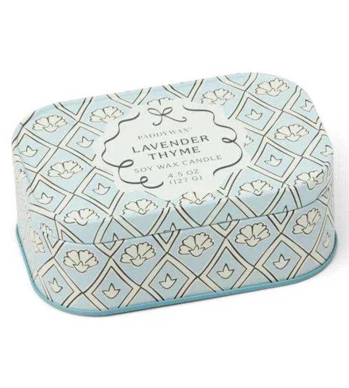 Printed Tin Candle Blue & White - Lavender & Thyme