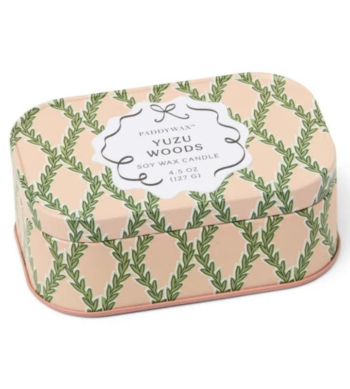 Printed Tin Candle Pink & Green Yuzu Woods
