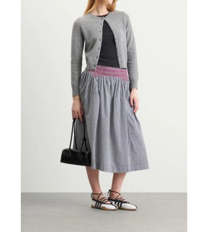 Layla Godet Midi Skirt - Black & White Gingham