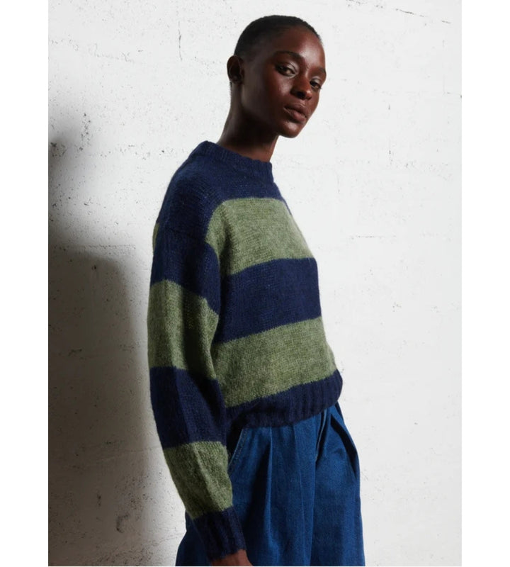 Oversized Striped Sweater - Navy/Khaki