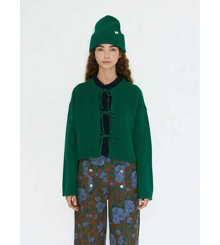 Tie Detail Cardigan - Dark Green