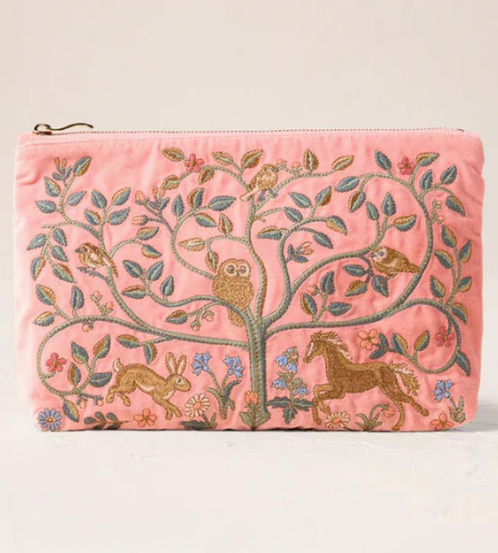 Tree Of Life Velvet Everyday Pouch - Blush Pink