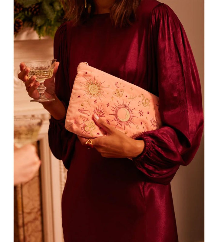 Boho Mysticism Velvet Everyday Pouch - Pale Pink