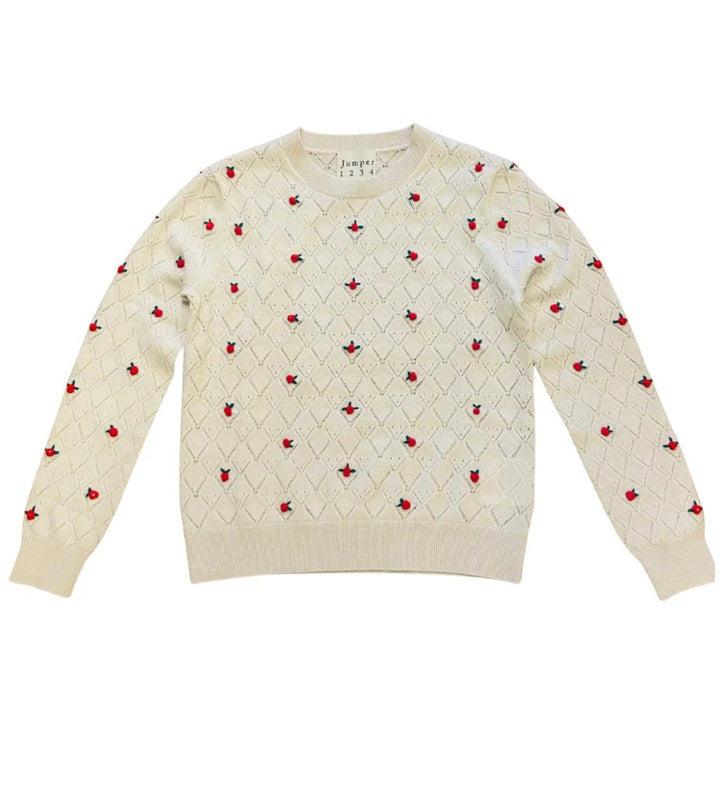 Fancy Floral Crew - Limestone/Red/Green