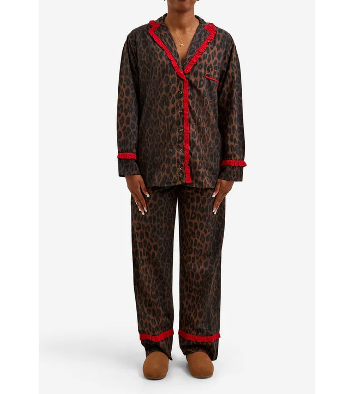 Antonia PJ Set - Dark Leopard/Red