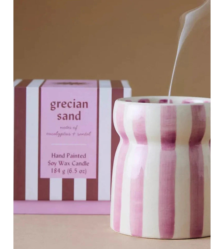 Cabana Lavender Striped Ceramic Candle - Grecian Sand