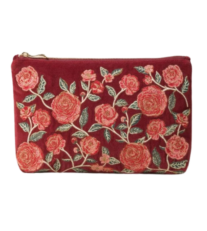 Camellia Romance Velvet Everyday Pouch - Cranberry