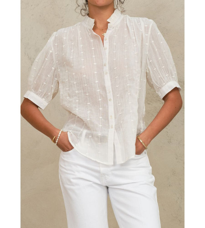Alli Emb Short Sleeve Top - Ecru