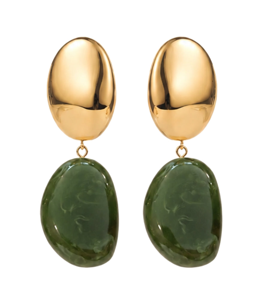 24760 Large Stone Earring - Green
