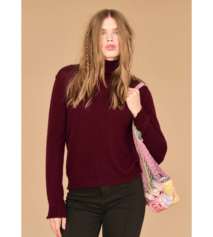 Distressed Roll Collar - Burgundy