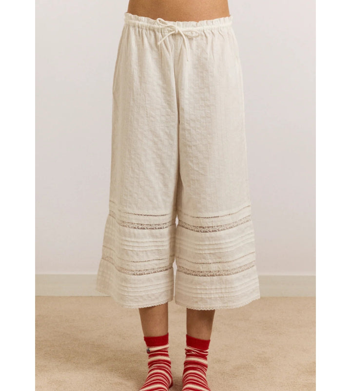 Elodie Trousers - White With Red Gingham Tie