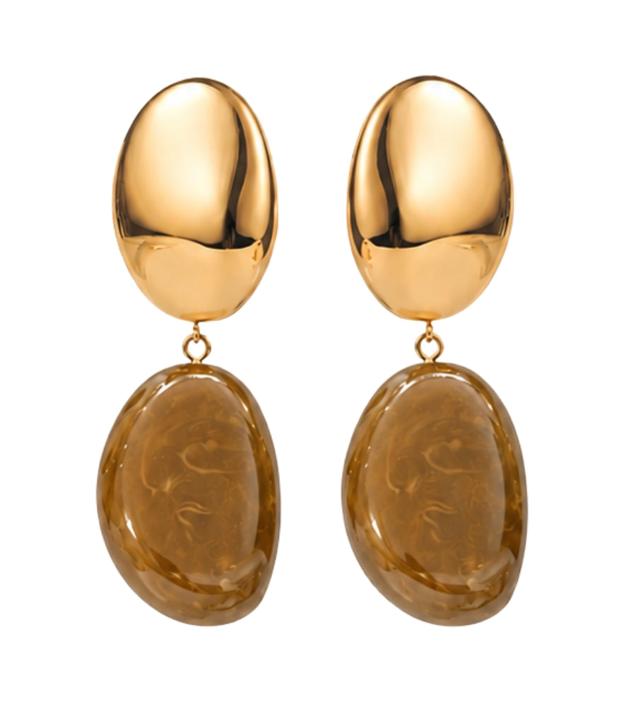 24760 Large Stone Earring - Brown