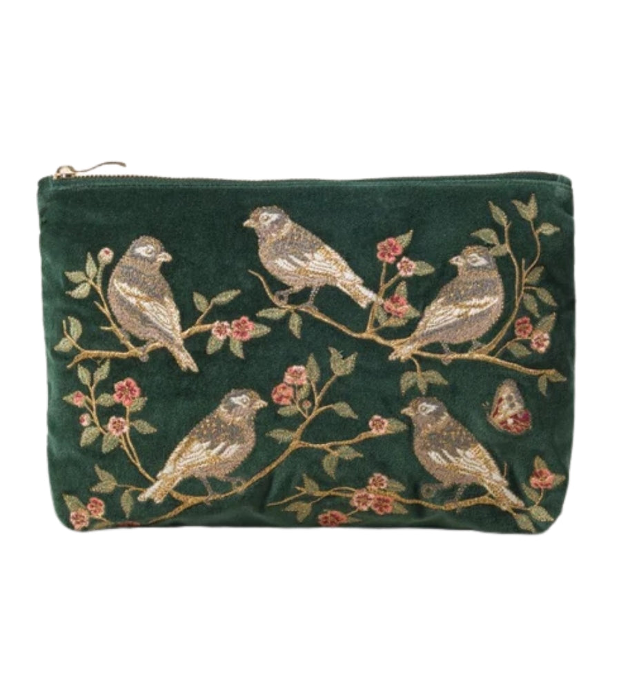 Songbirds Secret Garden Velvet Everyday Pouch - Forest