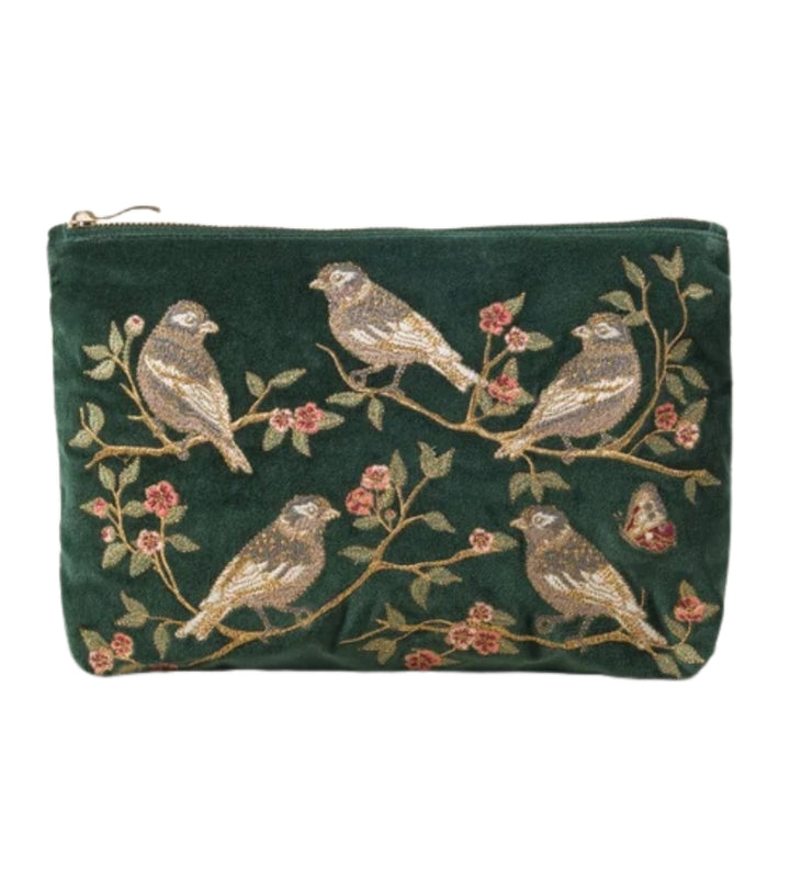 Songbirds Secret Garden Velvet Everyday Pouch - Forest