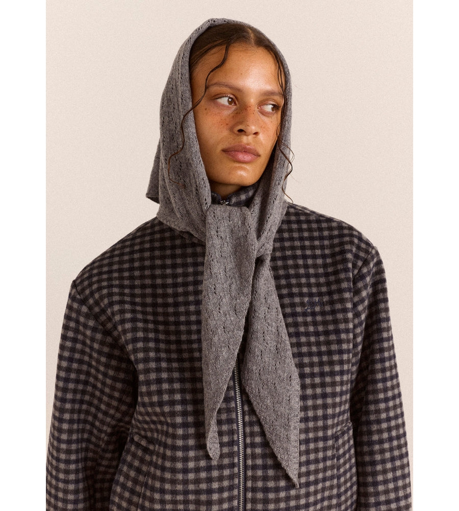 Large Pointelle Triangle Scarf Grey
