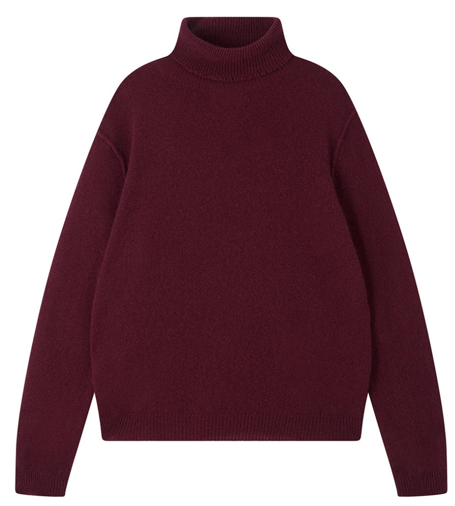 Distressed Roll Collar - Burgundy